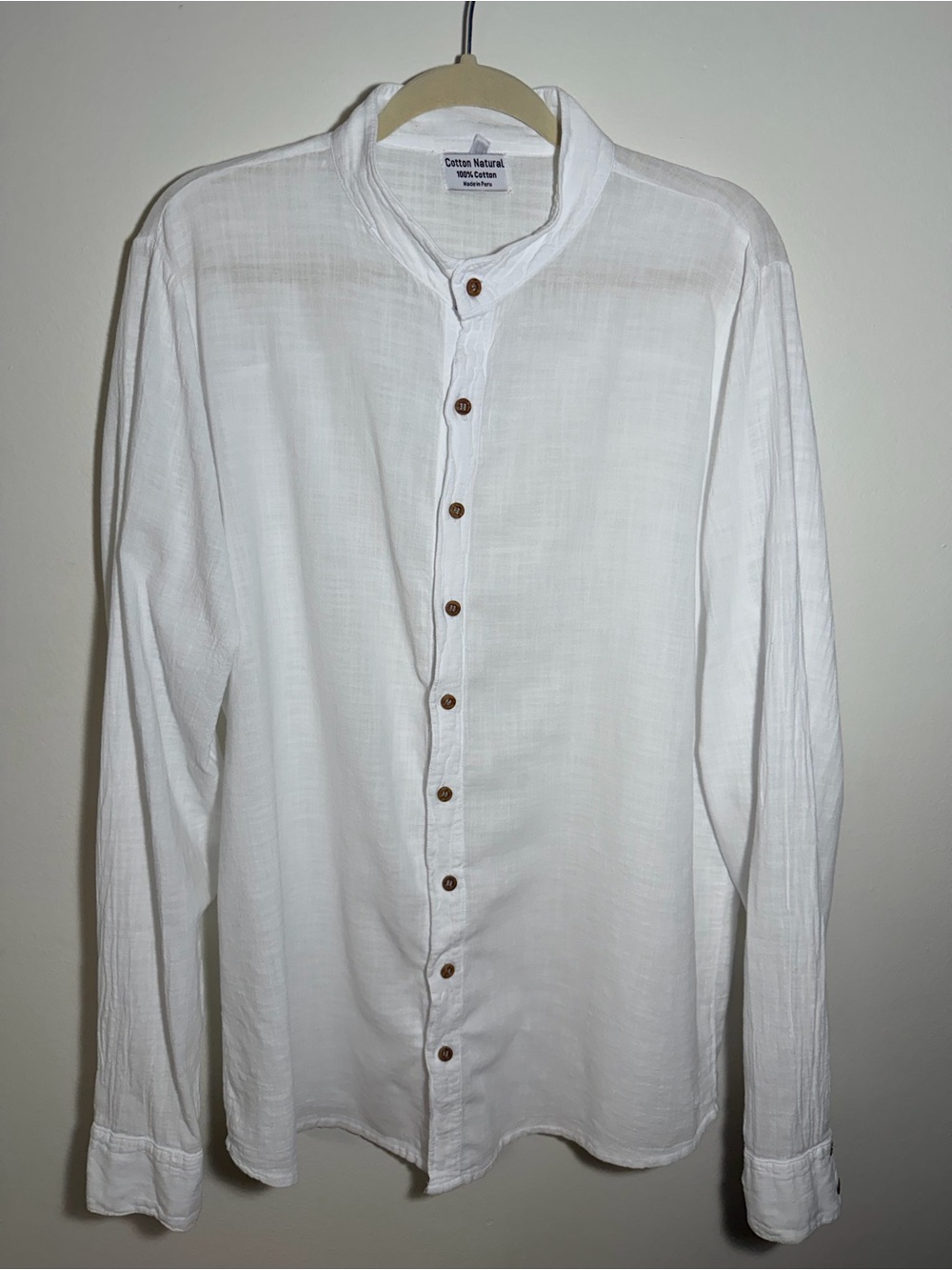 100% Cotton White Band Collar Casual Shirt Men’s Large